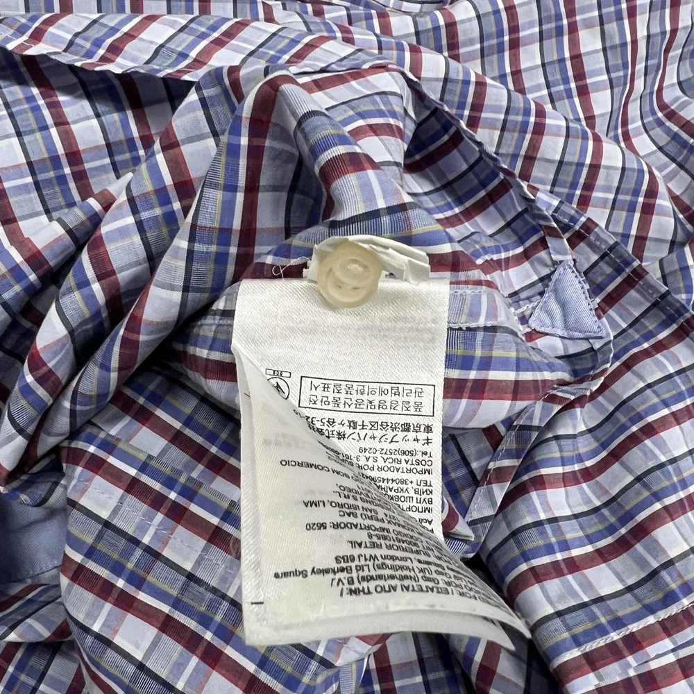Banana Republic Shirt Mens L Blue Red Plaid Soft Wash Button Long Sleeve Preppy